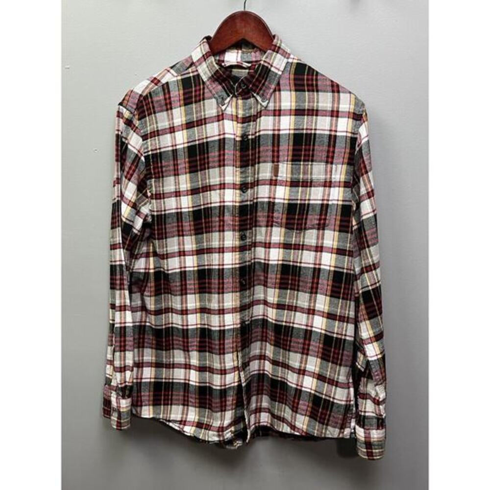 Chaps Ralph Lauren Flannel Shirt Mens Medium Plaid Blue Yellow Casual‎ Cotton